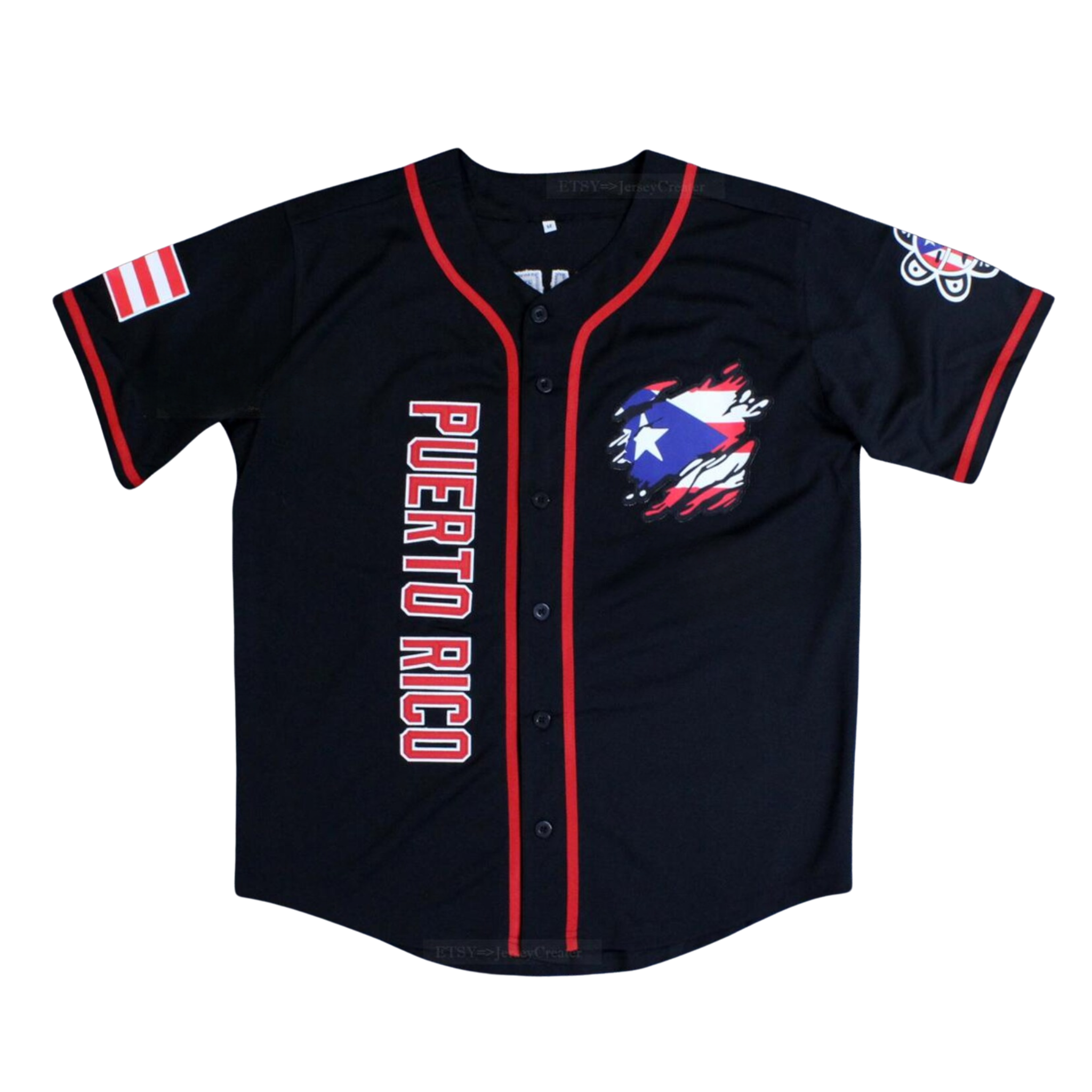 Clemente #21 Black Puerto Rico Flag Baseball Jersey – Sewn, Custom Name, All Sizes