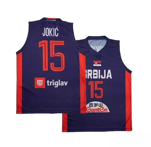 Retro Jokic #15 Srbija Basketball Jersey Serbia Stitched Joker Shirt Custom Blue