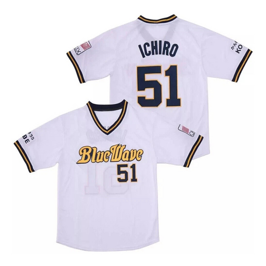 Throwback Ichiro #51 Orix BlueWave Jersey – White Embroidered Baseball Kit