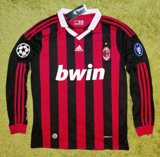 AC Milan 2009/10 Ronaldinho #80 Home Retro Long Sleeve Soccer Futbol Jersey