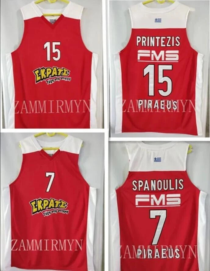 Spanoulis #7 Georgios Printezis #15 Greece Basketball Jersey