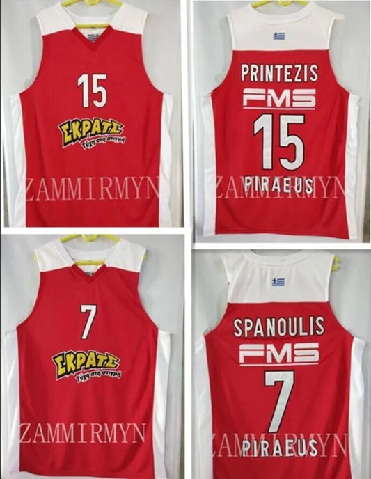 Spanoulis #7 Georgios Printezis #15 Greece Basketball Jersey