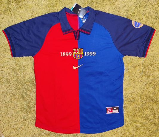 Barcelona 1999/00 Home Kluivert #9 Retro Rare Soccer Centenario Shirt Jersey