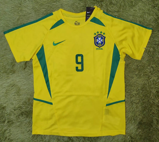 Brazil Ronaldo #9 World Cup 2002 Home Yellow Soccer Football Futbol Jersey