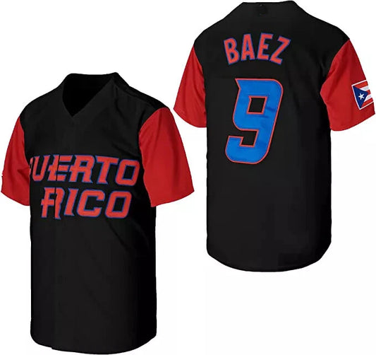 Retro Javier Báez Baez #9 Team PR Puerto Rico Baseball Jersey