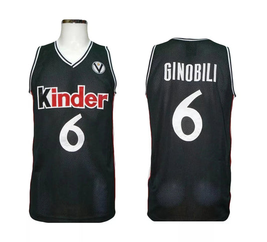 Throwback Ginobili #6 Kinder Bolonia Basketball Jersey