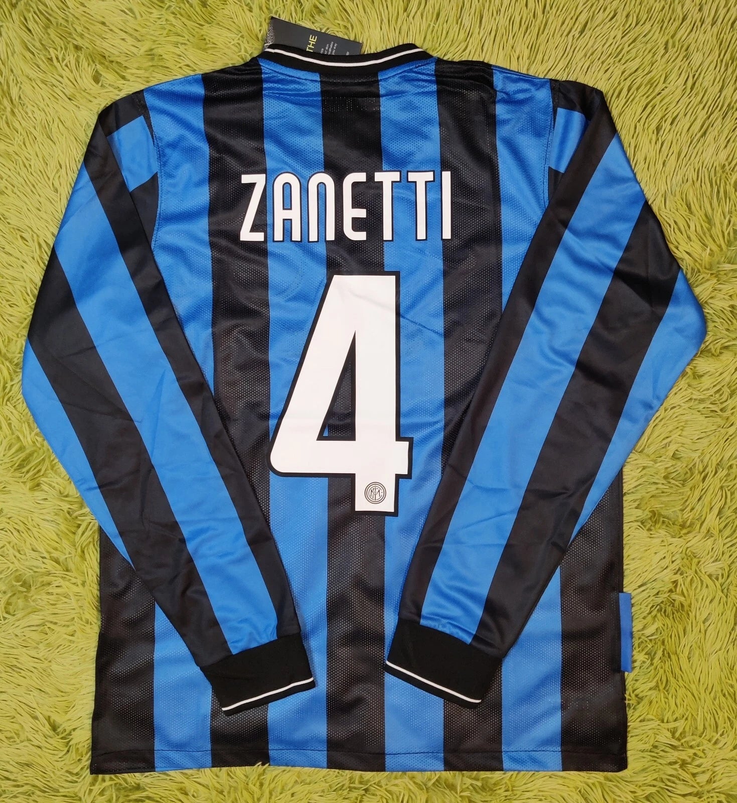 nter Milan 2009/10 UCL Final Zanetti 4 Rare Home Futbol Jersey LS