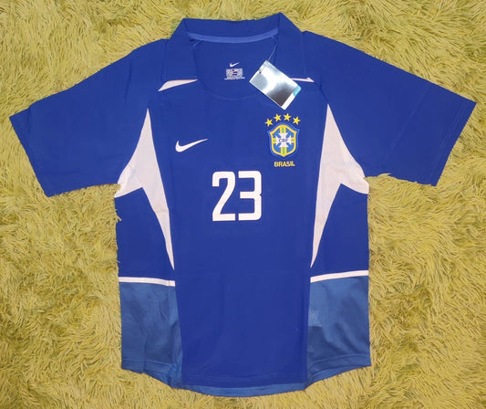 Brazil 2002 Away Kaka #23 Retro Vintage Soccer Futbol Blue Jersey