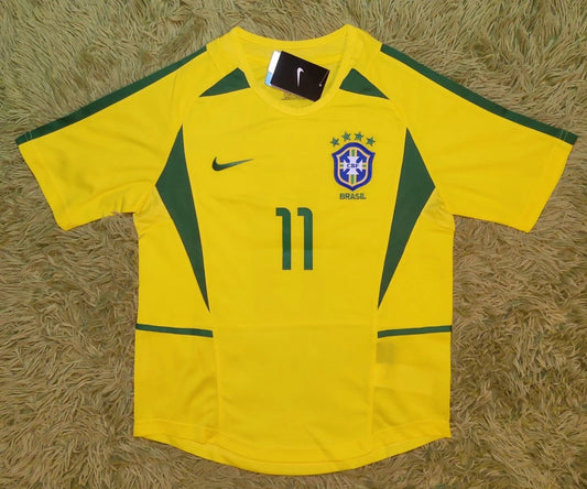 Brazil Ronaldinho #11 World Cup 2002 Home Yellow Soccer Football Futbol