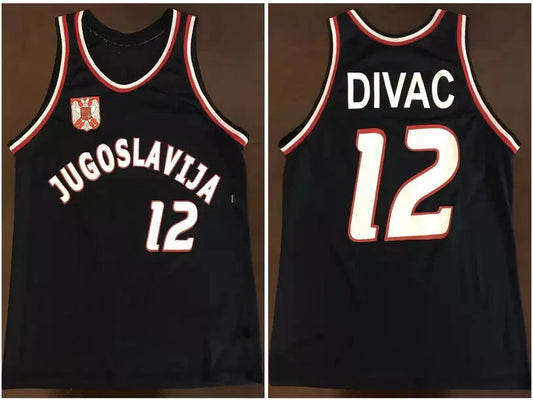 Throwback Divac #12 Team Jugoslavija Serbia Basketball Jersey