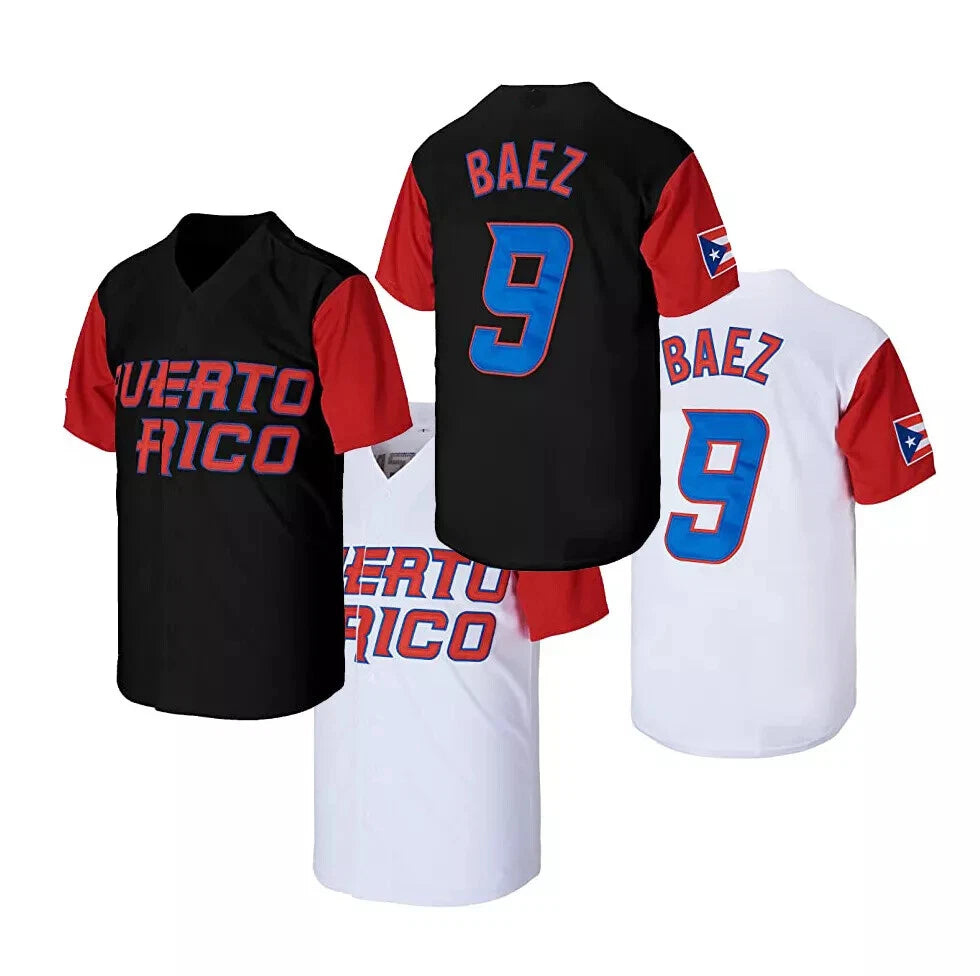 Retro Javier Báez Baez #9 Team PR Puerto Rico Baseball Jersey