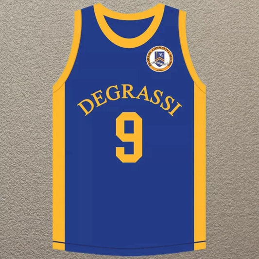 Drake Men’s #9 Blue Gold All Sewn Basketball Jersey