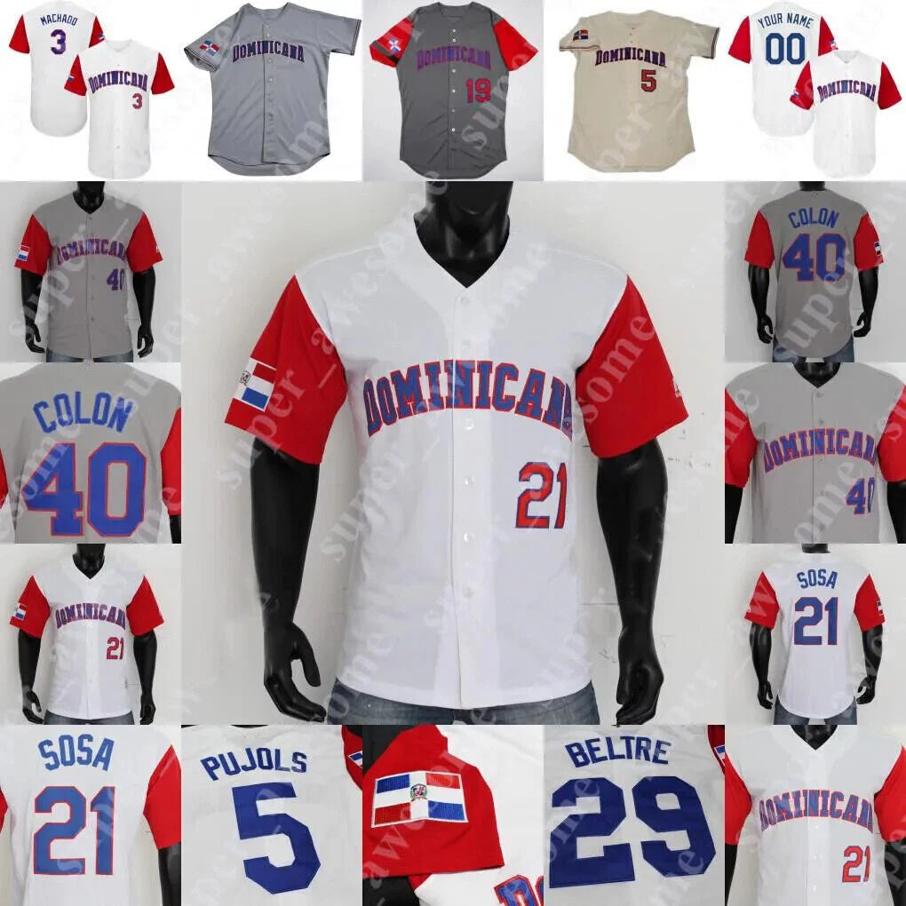Sewn Albert Pujols Ortiz Guerrero Sosa Martinez Colon Dominicana Baseball Jersey