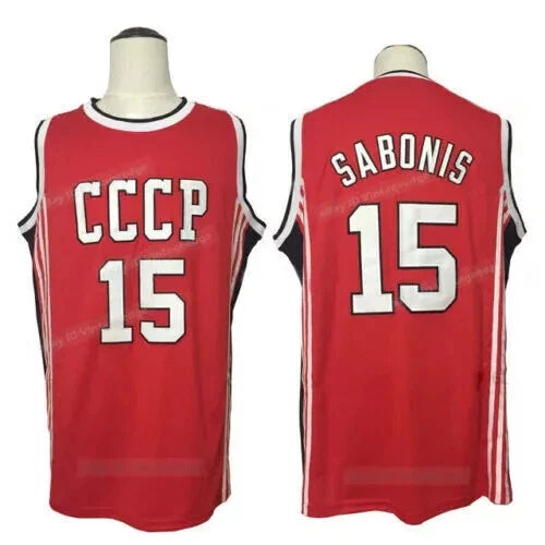 Vintage Sabonis #15 Russia CCCP Soviet Basketball Jerseys