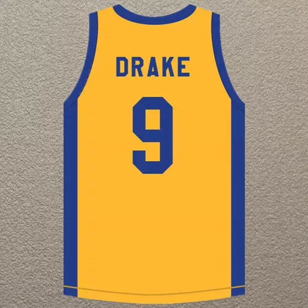 Drake Men’s #9 Blue Gold All Sewn Basketball Jersey