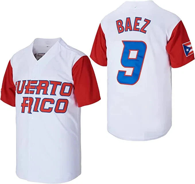 Retro Javier Báez Baez #9 Team PR Puerto Rico Baseball Jersey
