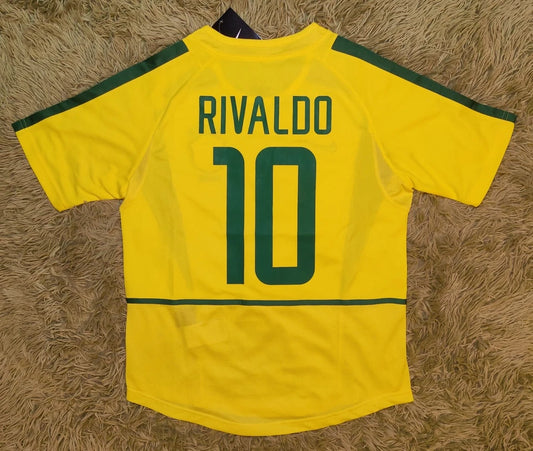 Brazil Rivaldo #10 World Cup 2002 Home Yellow Soccer Football Futbol Jersey